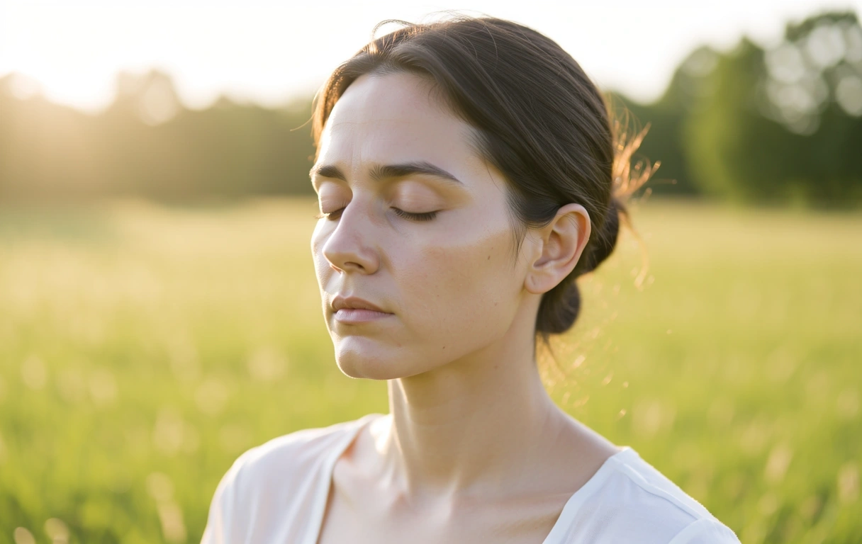Calm person practicing deep breathing